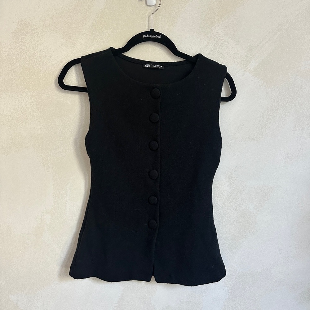 Zara Black Fitted Buttoned Tank Top